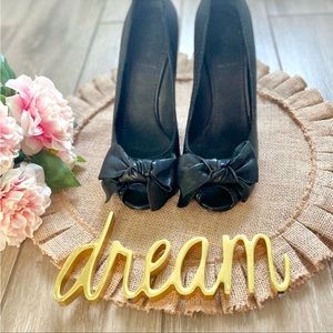 Miu Miu Bow Peep Toe Stiletto Heel Black Leather size EU 39 Matte Black